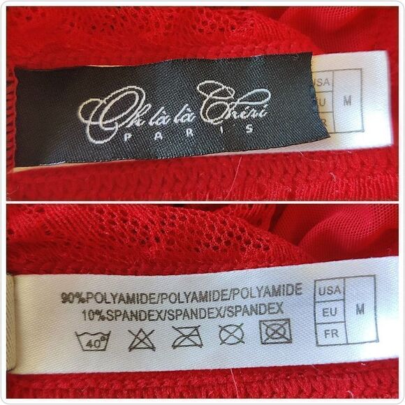 Oh la la Cheri Paris Red Viviane V-Plunge Lace Teddy sz M - Picture 15 of 15